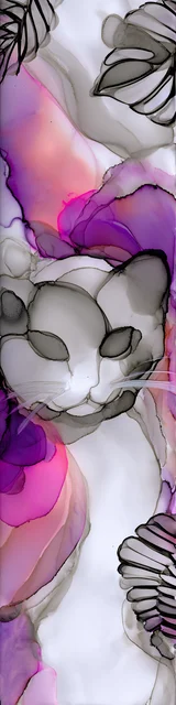 Free abstract cat art bookmarks featuring gray eyes in abstract cat art with pink and white